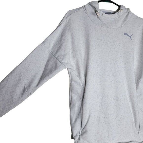 Puma Hooded Sweatshirt Gray Womens Small Zip Pockets Adjustable Hoodie - Picture 11 of 11